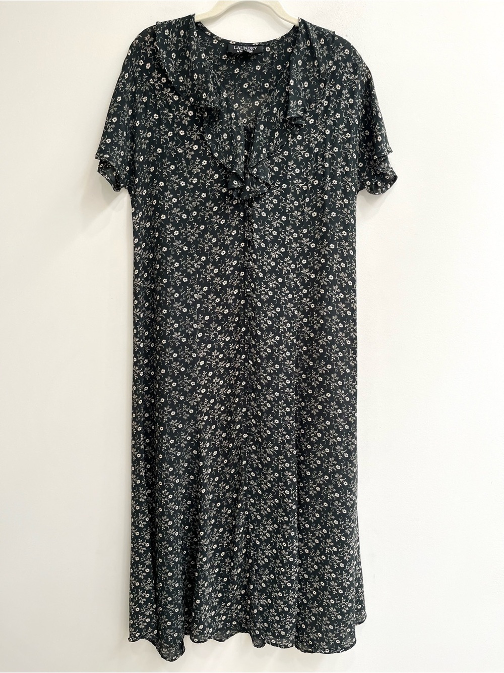 Vintage 90’s Laundry by Shelli Segal ditsy floral midi dress button front ruffle